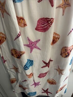 Anthropologie Cream Maxi Dress with Pink, Orange & Blue Shell Print size Large